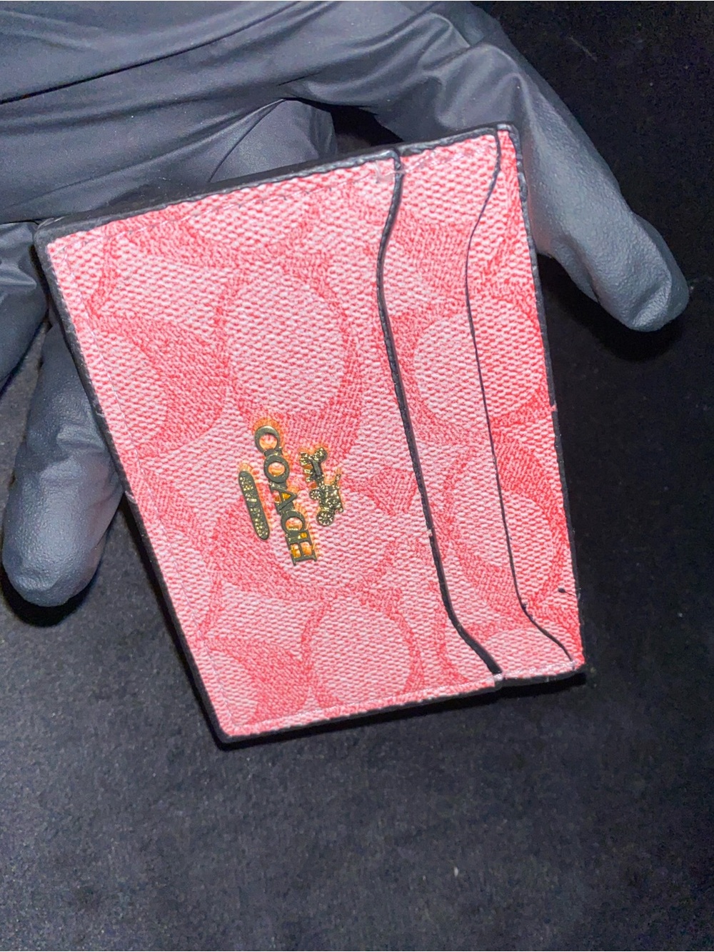 Coach Card Holder In Signature Pink Canvas